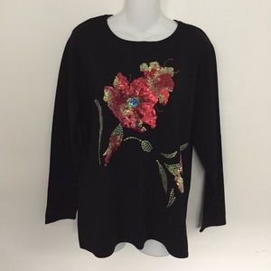 VICTOR COSTA Occasion Vintage Black Sequins Sweater Size L
